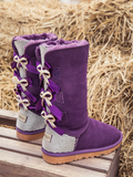 UGG Rhinestone Ribbon Ballet Bow Suede Boots - Purple