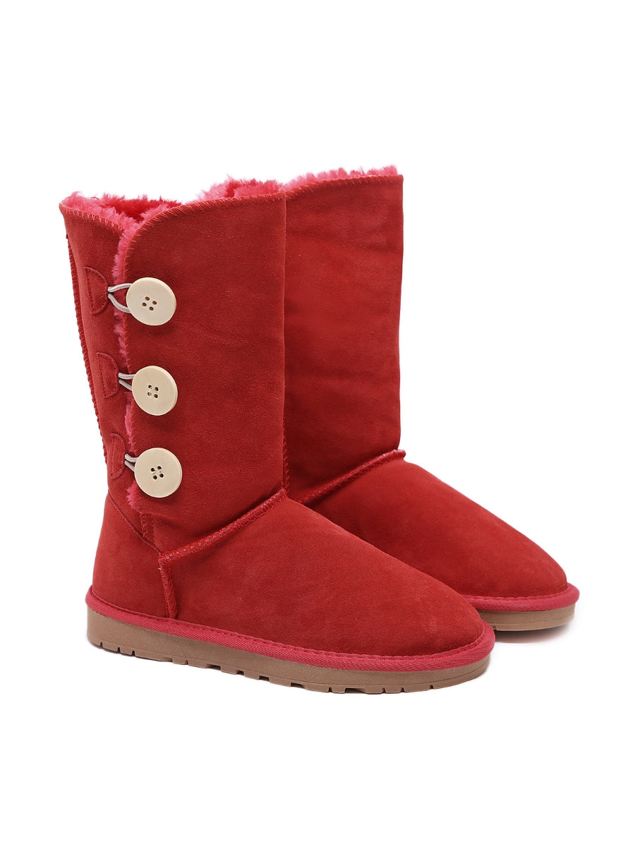 UGG Side Button Faux Fur-Lined Leather Suede Boots - Pink