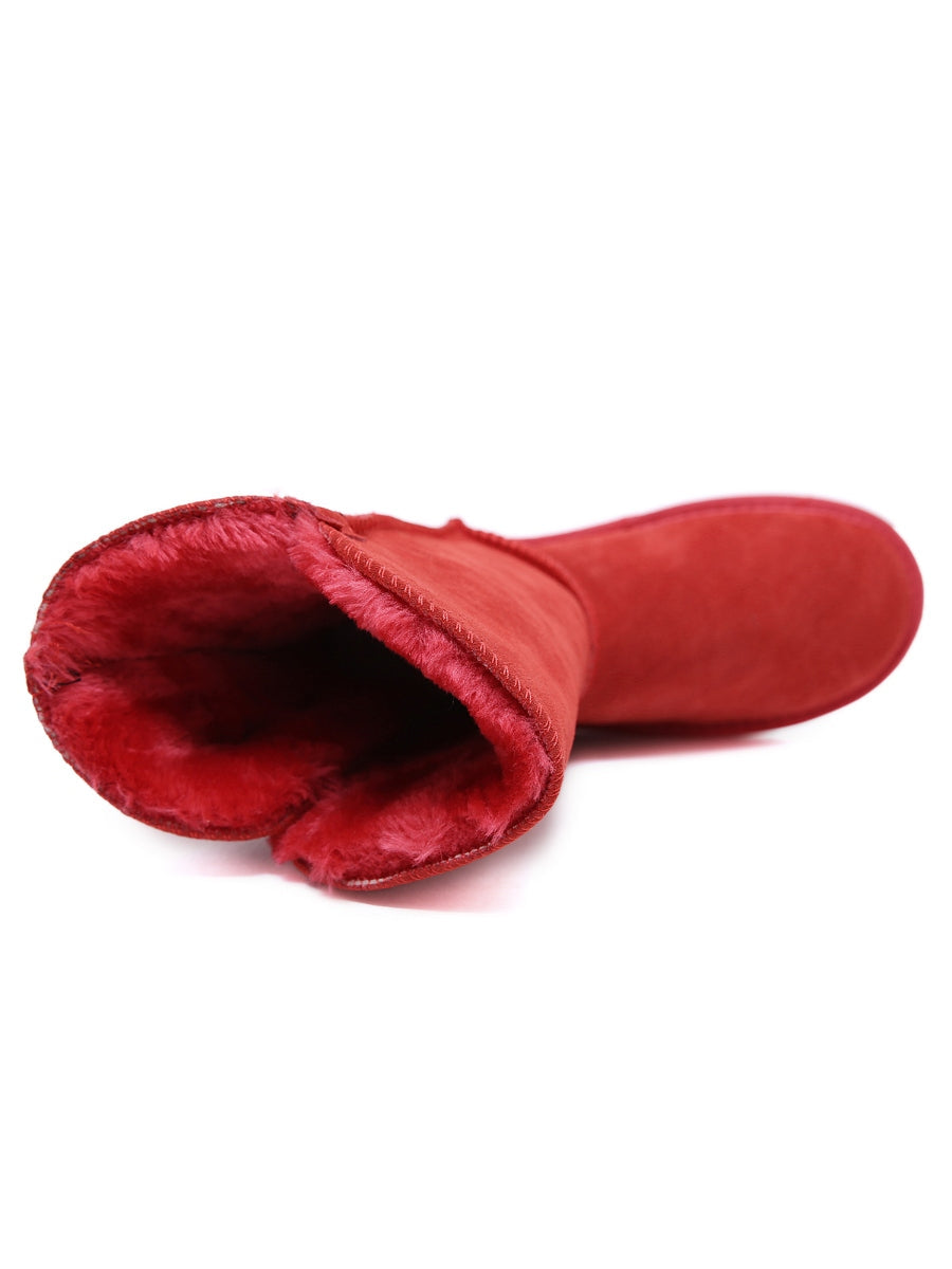 UGG Side Button Faux Fur-Lined Leather Suede Boots - Pink