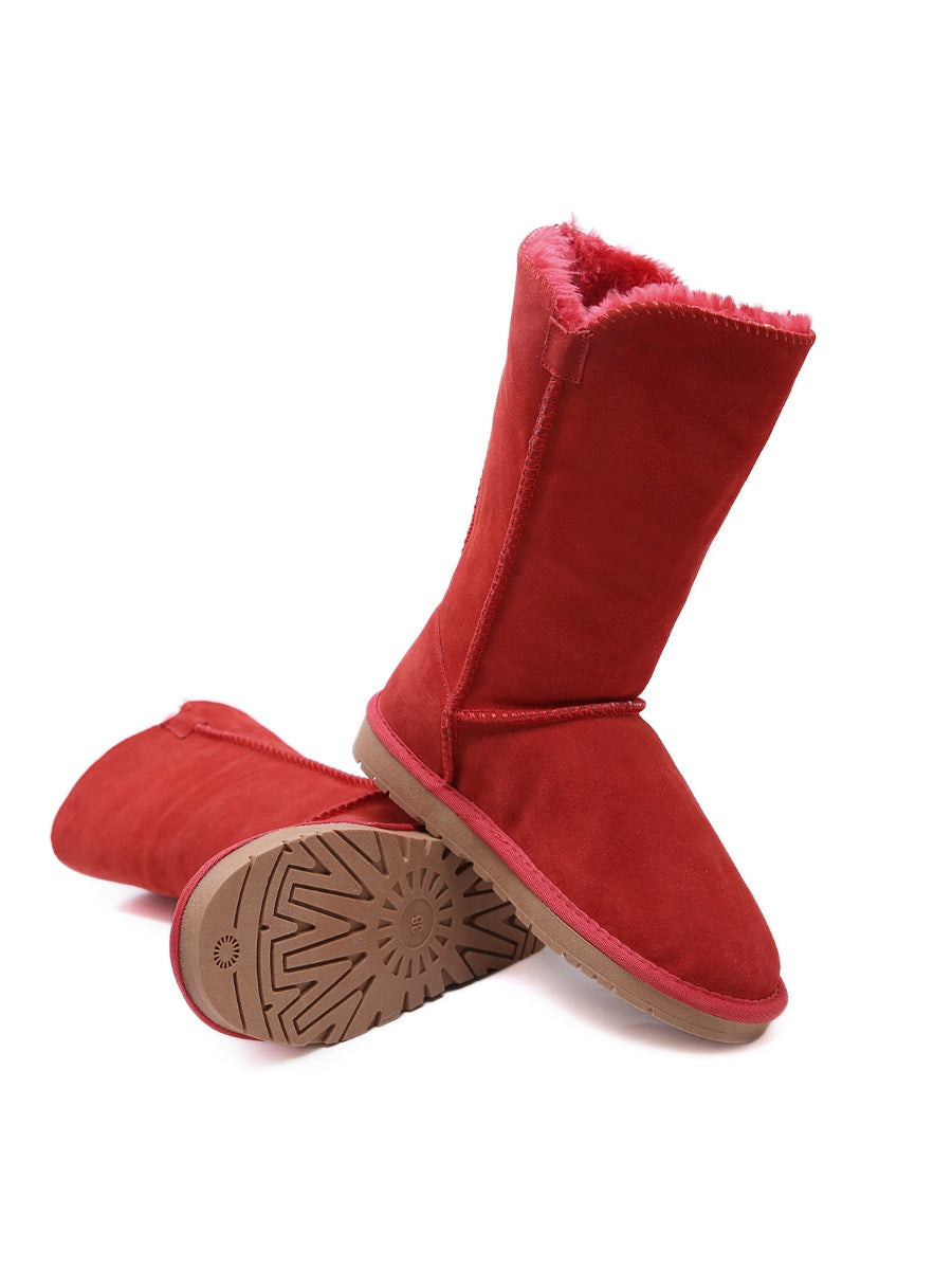 UGG Side Button Faux Fur-Lined Leather Suede Boots - Pink