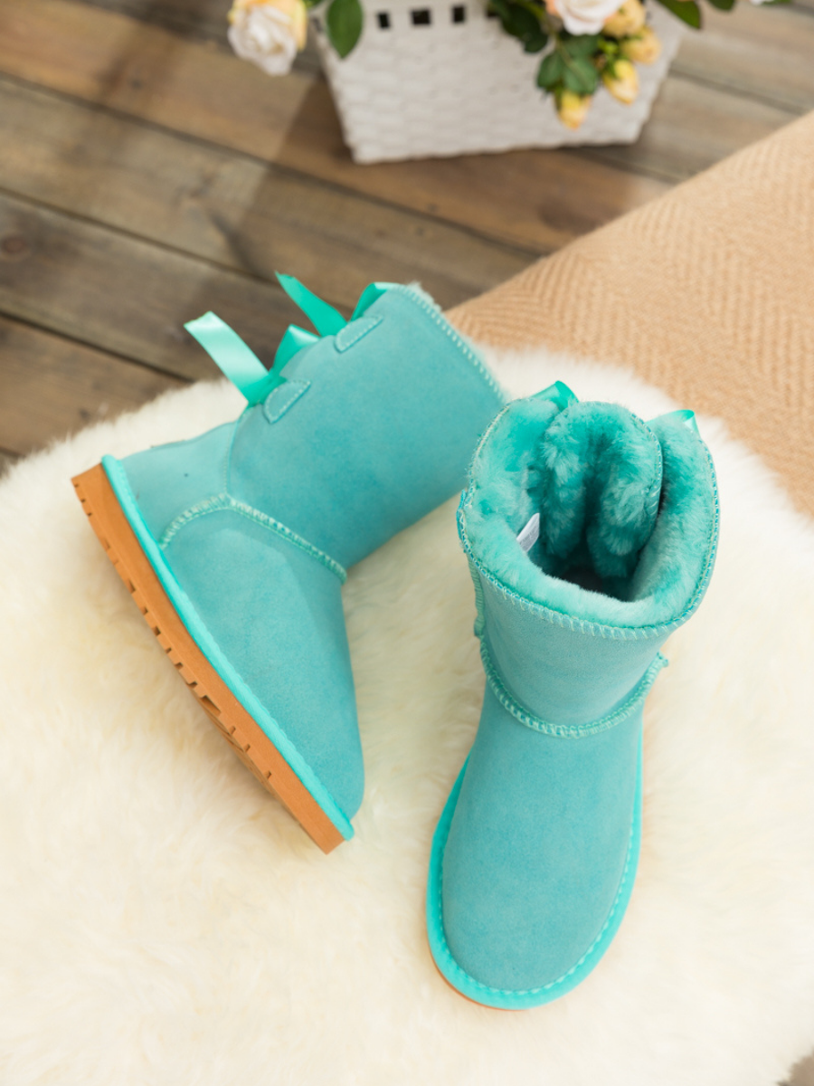 UGG Double Ballet Ribbon Bow Suede Shearling Boots - Turquoise
