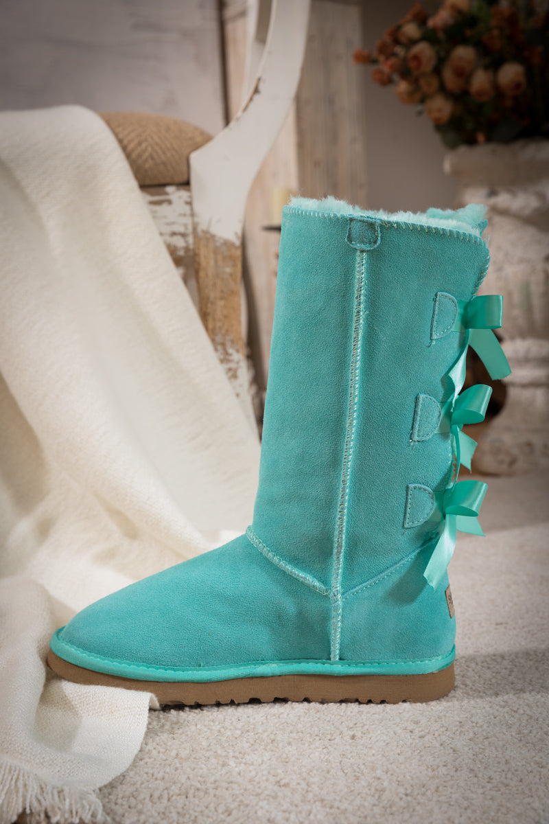 UGG Tri Ribbon Bow Suede Boots - Turquoise