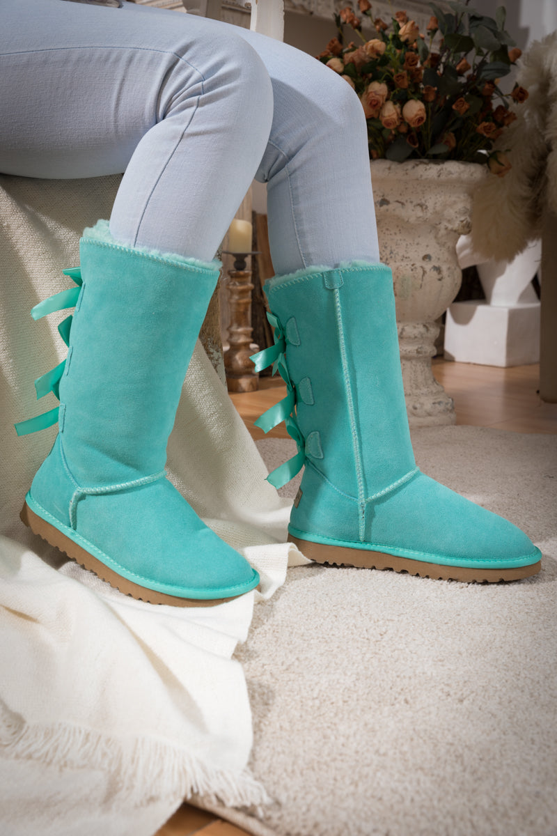 UGG Tri Ribbon Bow Suede Boots - Turquoise
