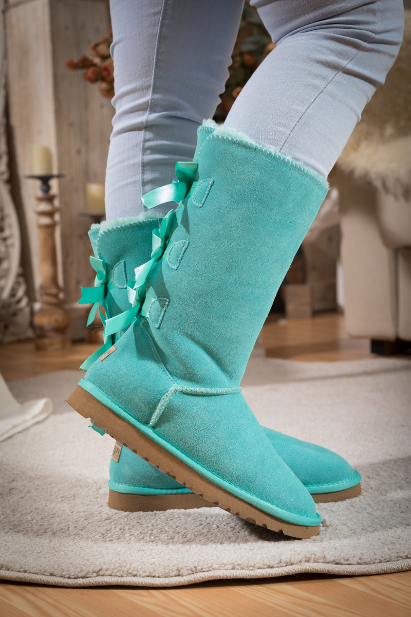 UGG Tri Ribbon Bow Suede Boots - Turquoise