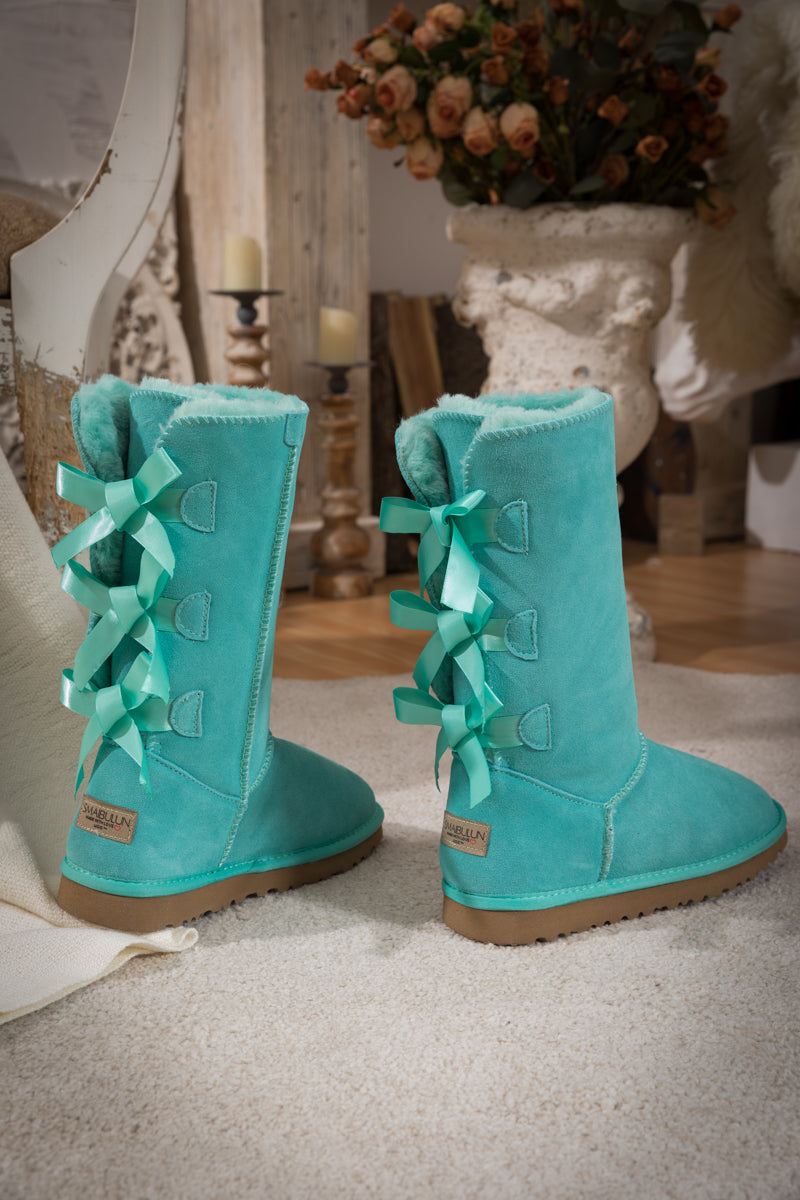 UGG Tri Ribbon Bow Suede Boots - Turquoise