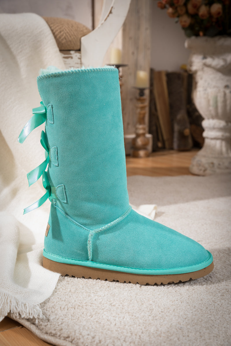 UGG Tri Ribbon Bow Suede Boots - Turquoise