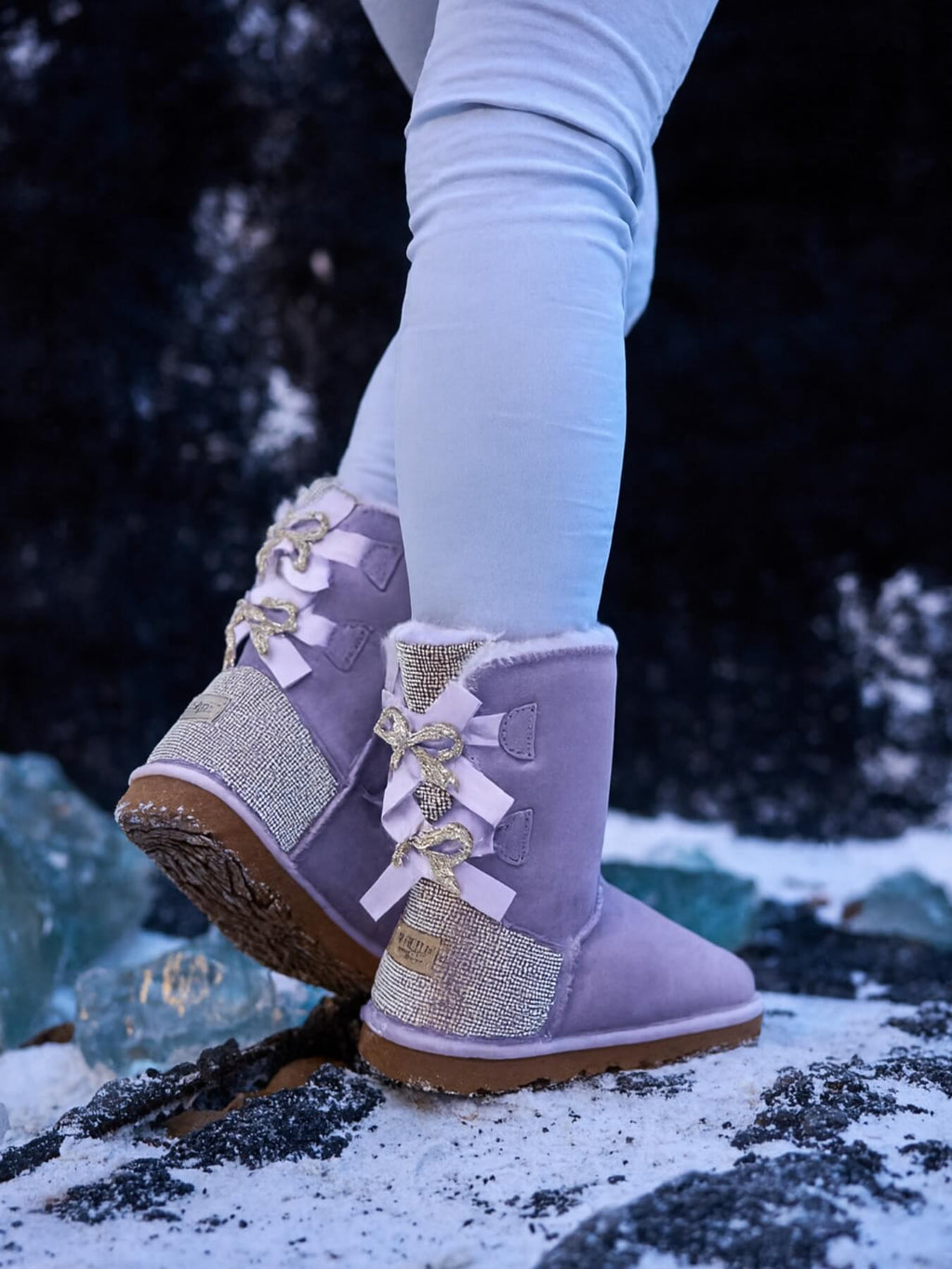 UGG Rhinestone Dual Bailey Bow Glam UGG Boots - Lilac