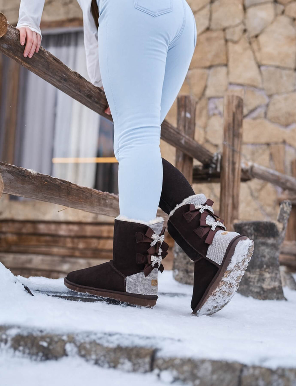 UGG Rhinestone Dual Bailey Bow Glam UGG Boots - Chocolate