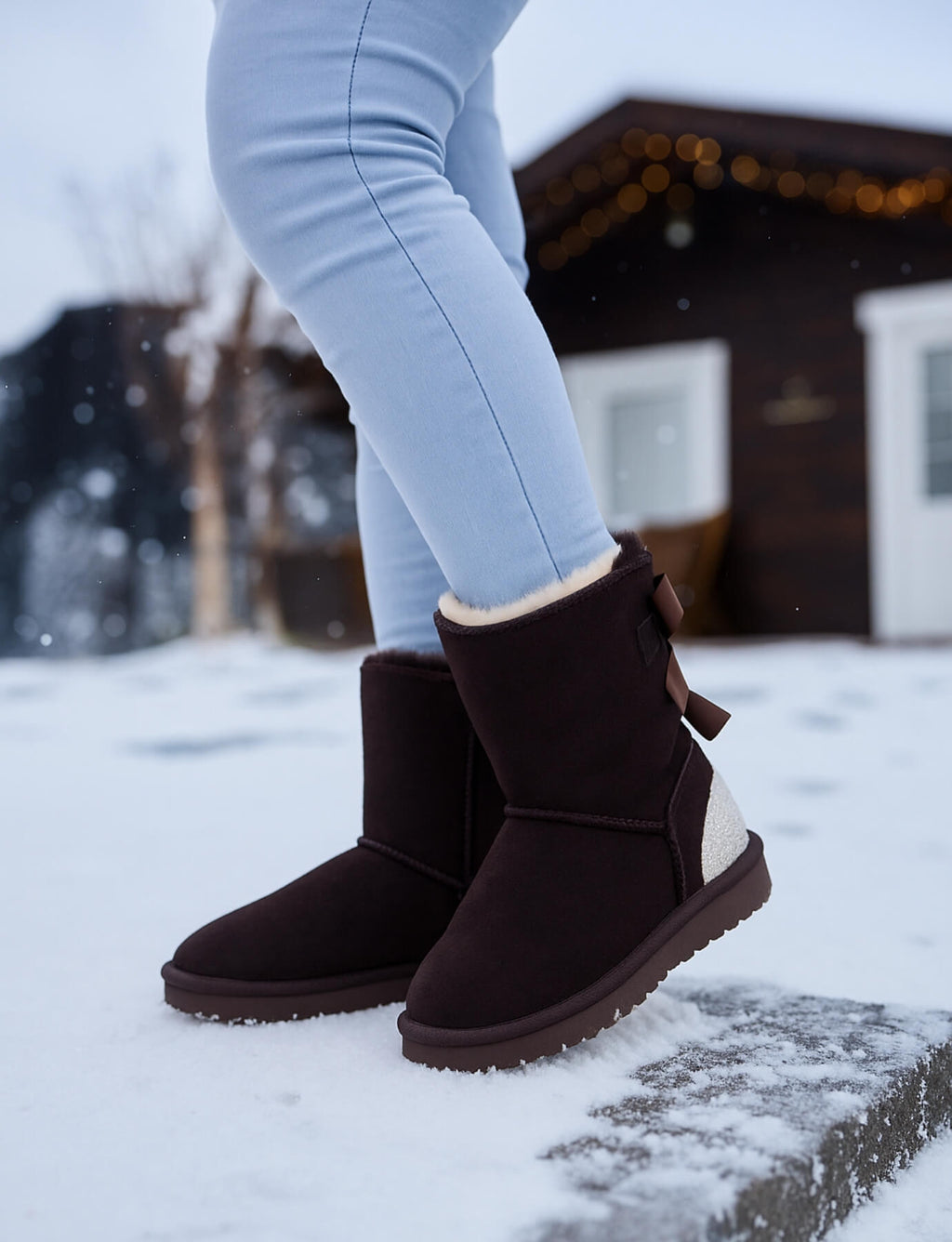 UGG Rhinestone Dual Bailey Bow Glam UGG Boots - Chocolate