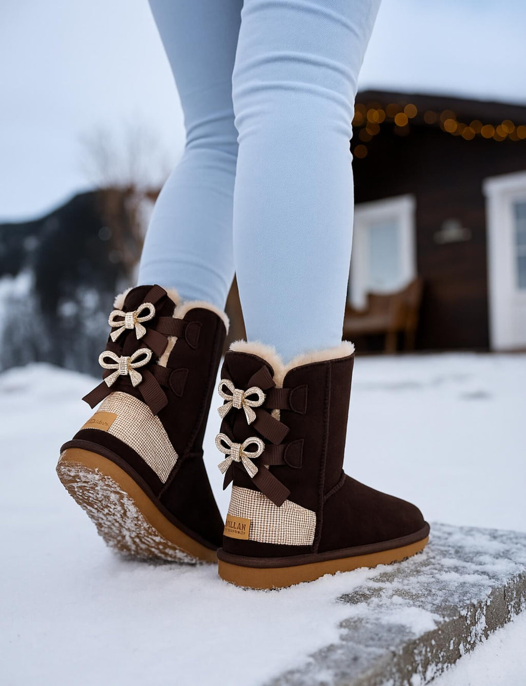 UGG Rhinestone Dual Bailey Bow Glam UGG Boots - Chocolate