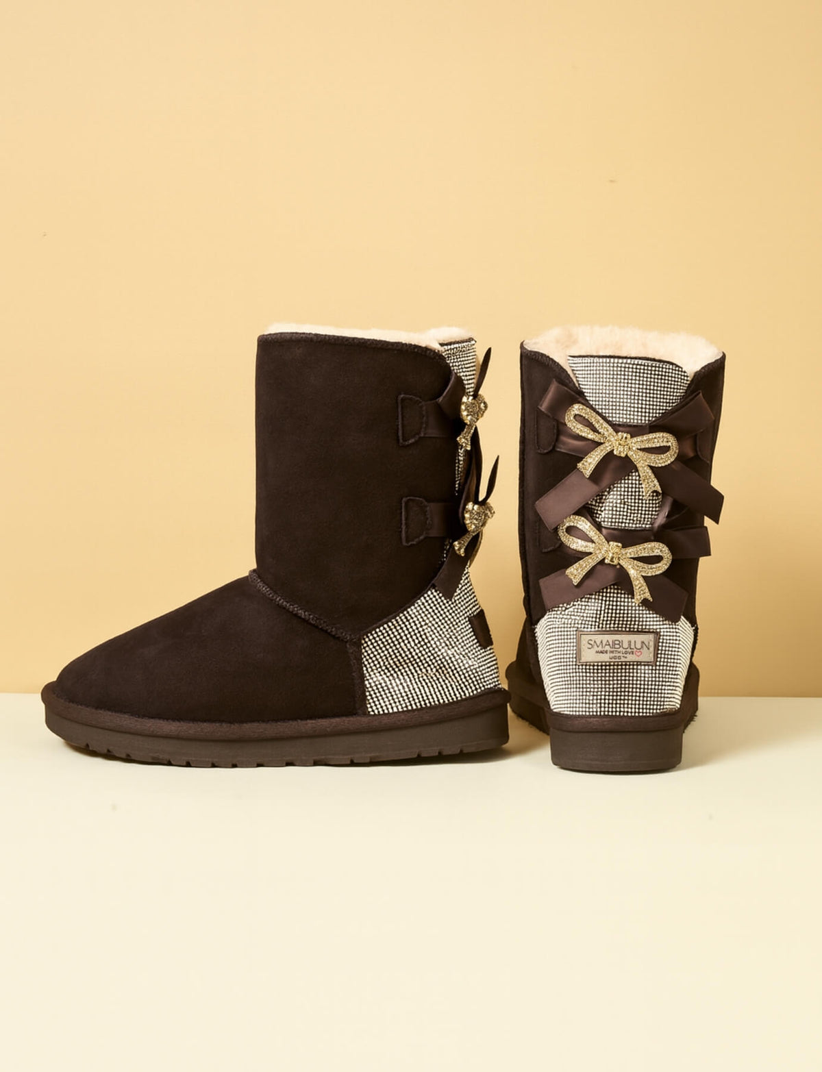 UGG Rhinestone Dual Bailey Bow Glam UGG Boots - Chocolate