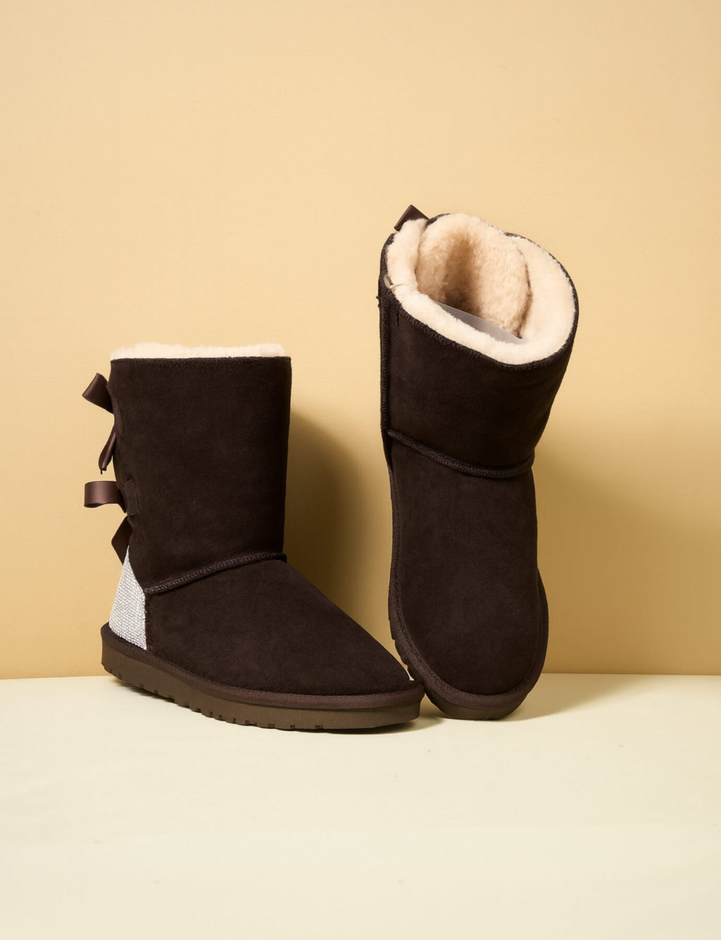 UGG Rhinestone Dual Bailey Bow Glam UGG Boots - Chocolate