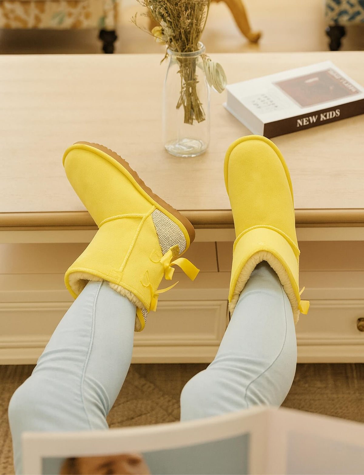 UGG Rhinestone Dual Bailey Bow Glam UGG Boots - Yellow