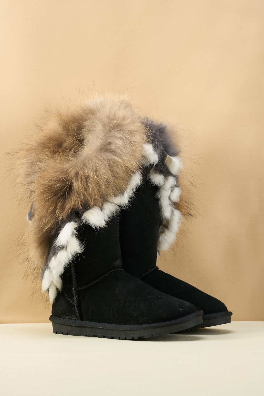 UGG Faux Fur Wool-Lined Grazing Calf Boots - Black