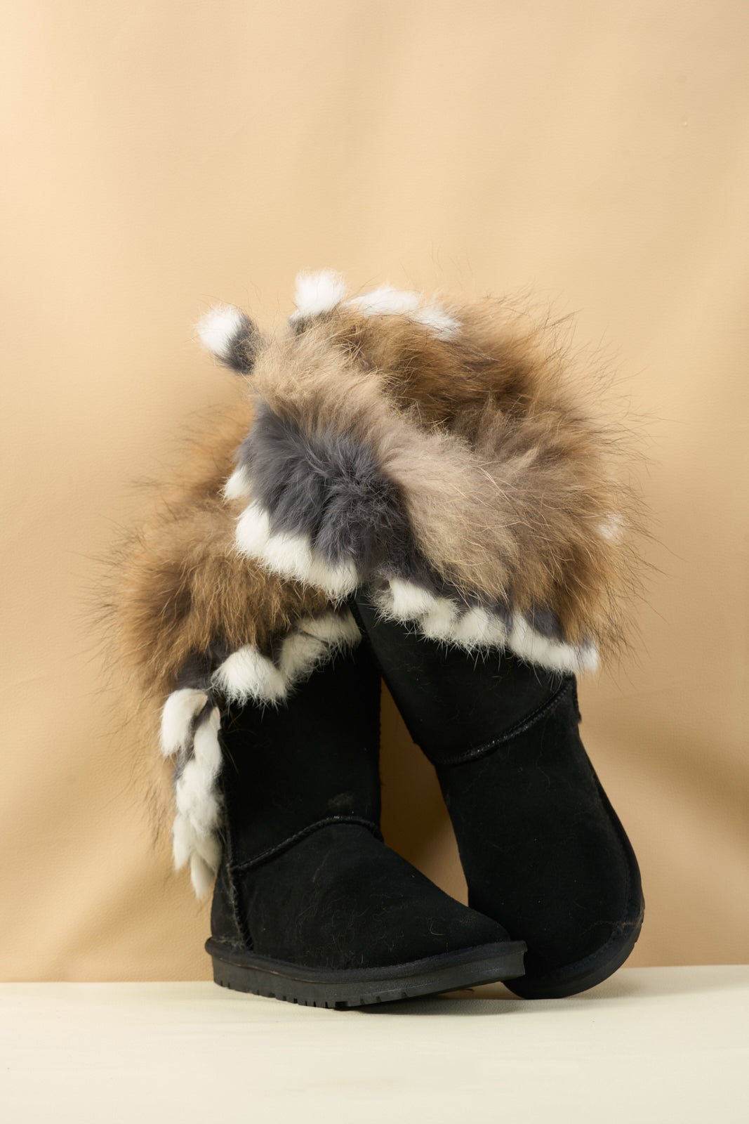 UGG Faux Fur Wool-Lined Grazing Calf Boots - Black