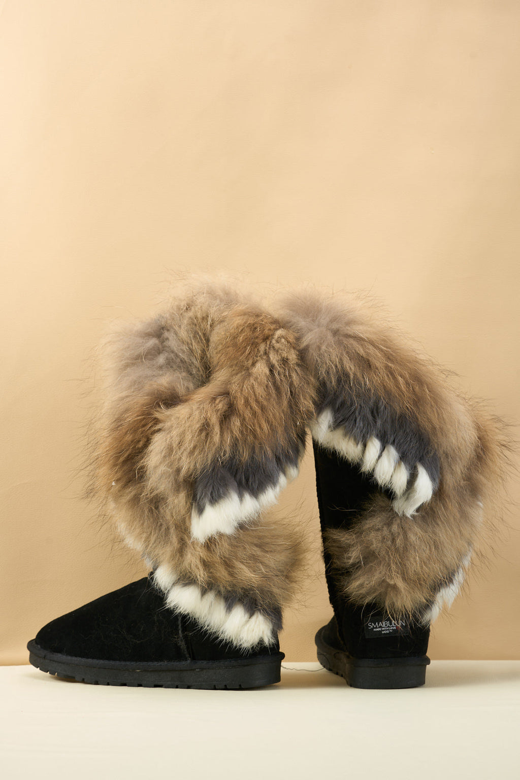 UGG Faux Fur Wool-Lined Grazing Calf Boots - Black
