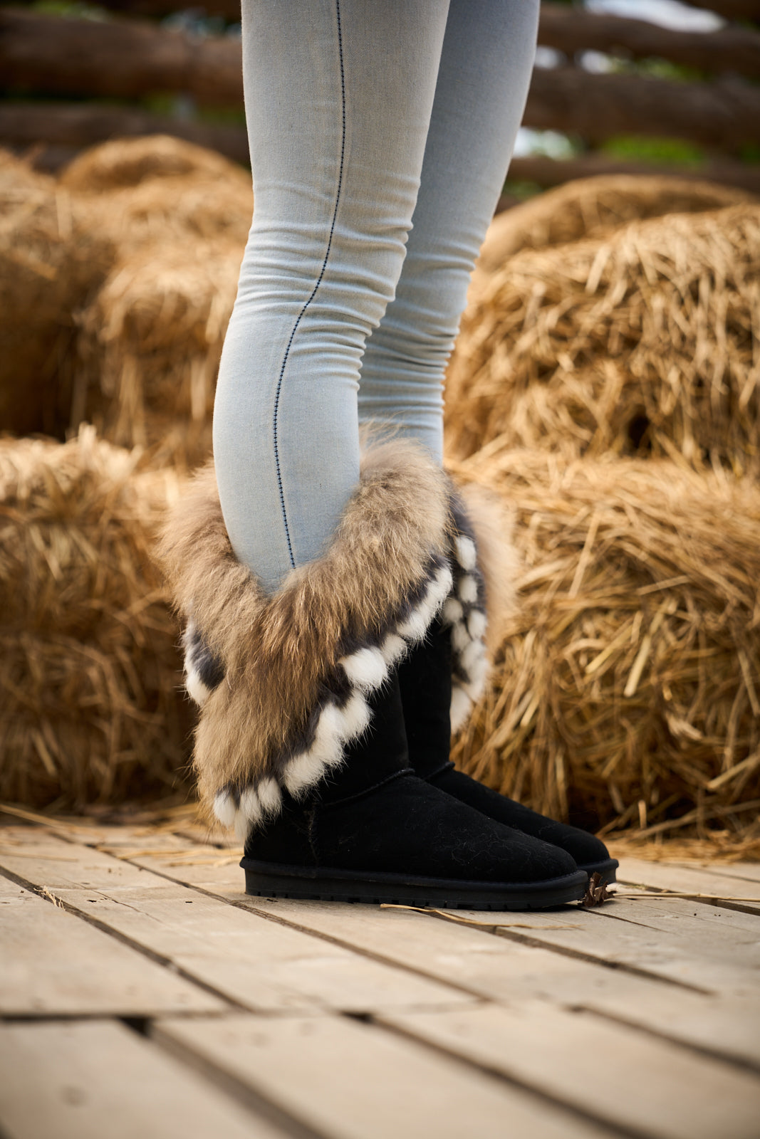 UGG Faux Fur Wool-Lined Grazing Calf Boots - Black