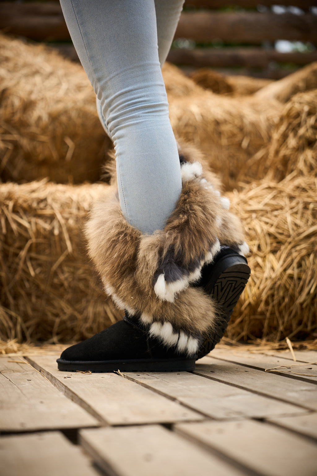UGG Faux Fur Wool-Lined Grazing Calf Boots - Black