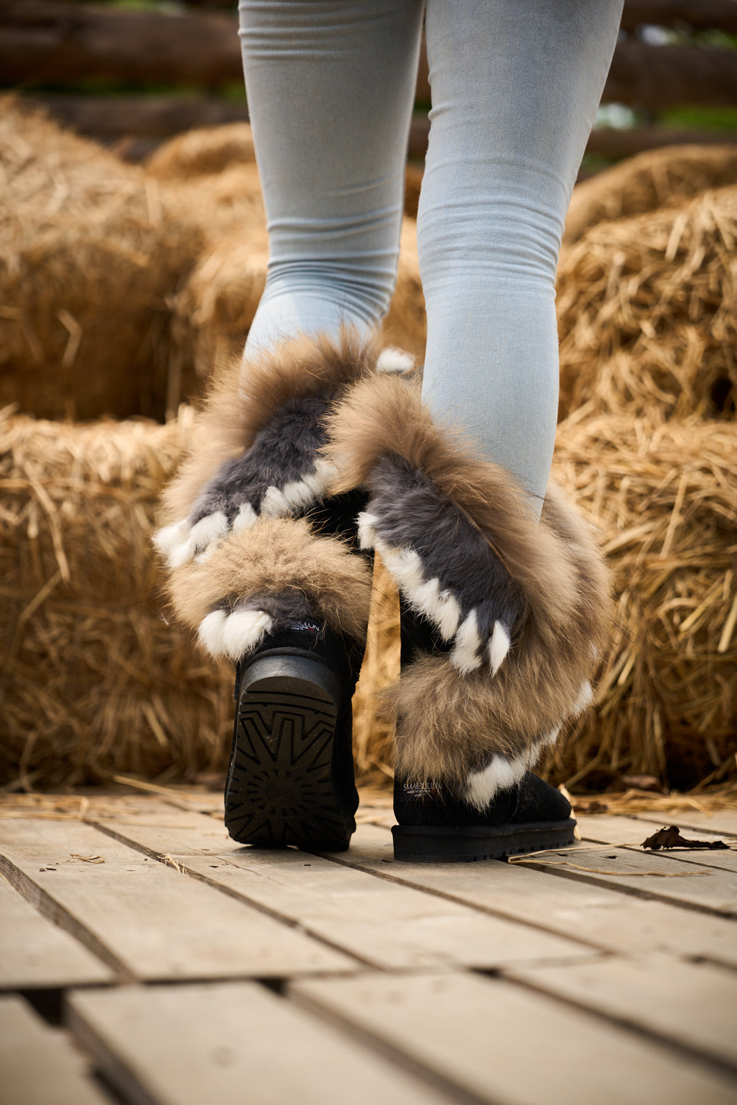 UGG Faux Fur Wool-Lined Grazing Calf Boots - Black