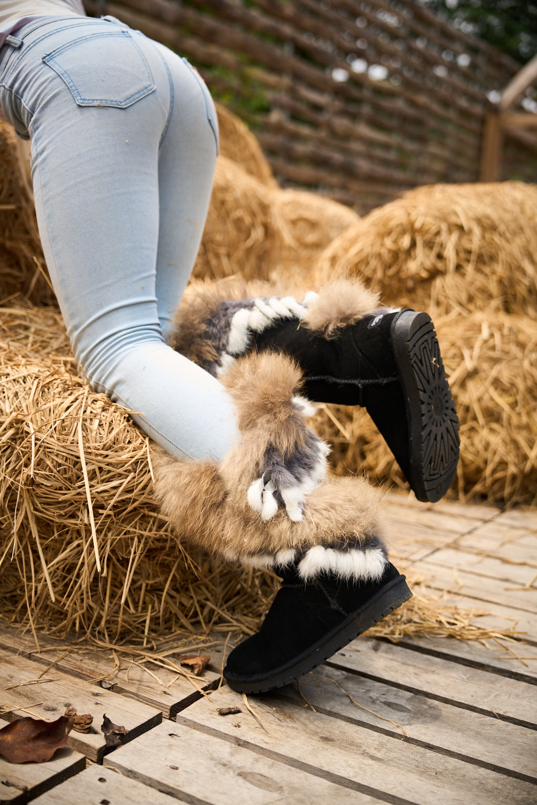 UGG Faux Fur Wool-Lined Grazing Calf Boots - Black