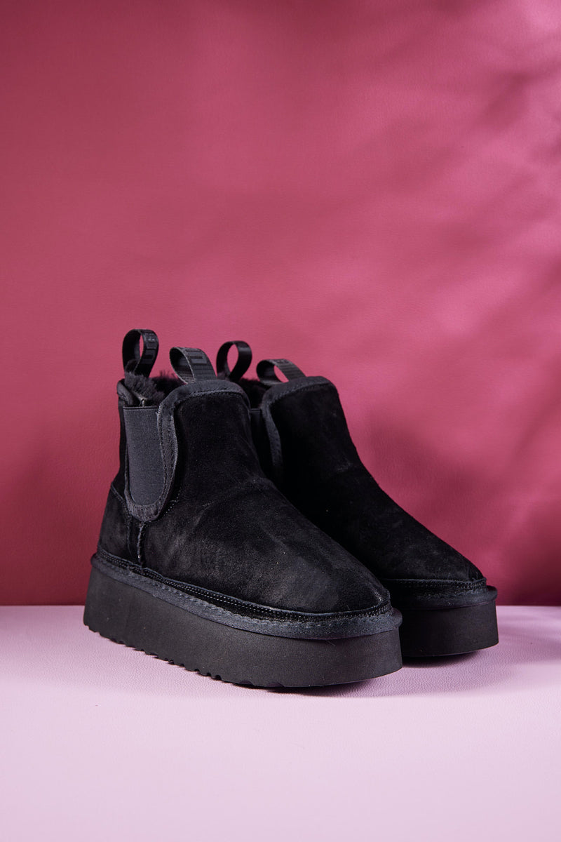 UGG Chelsea On The Land Suede Shearling Boots - Black