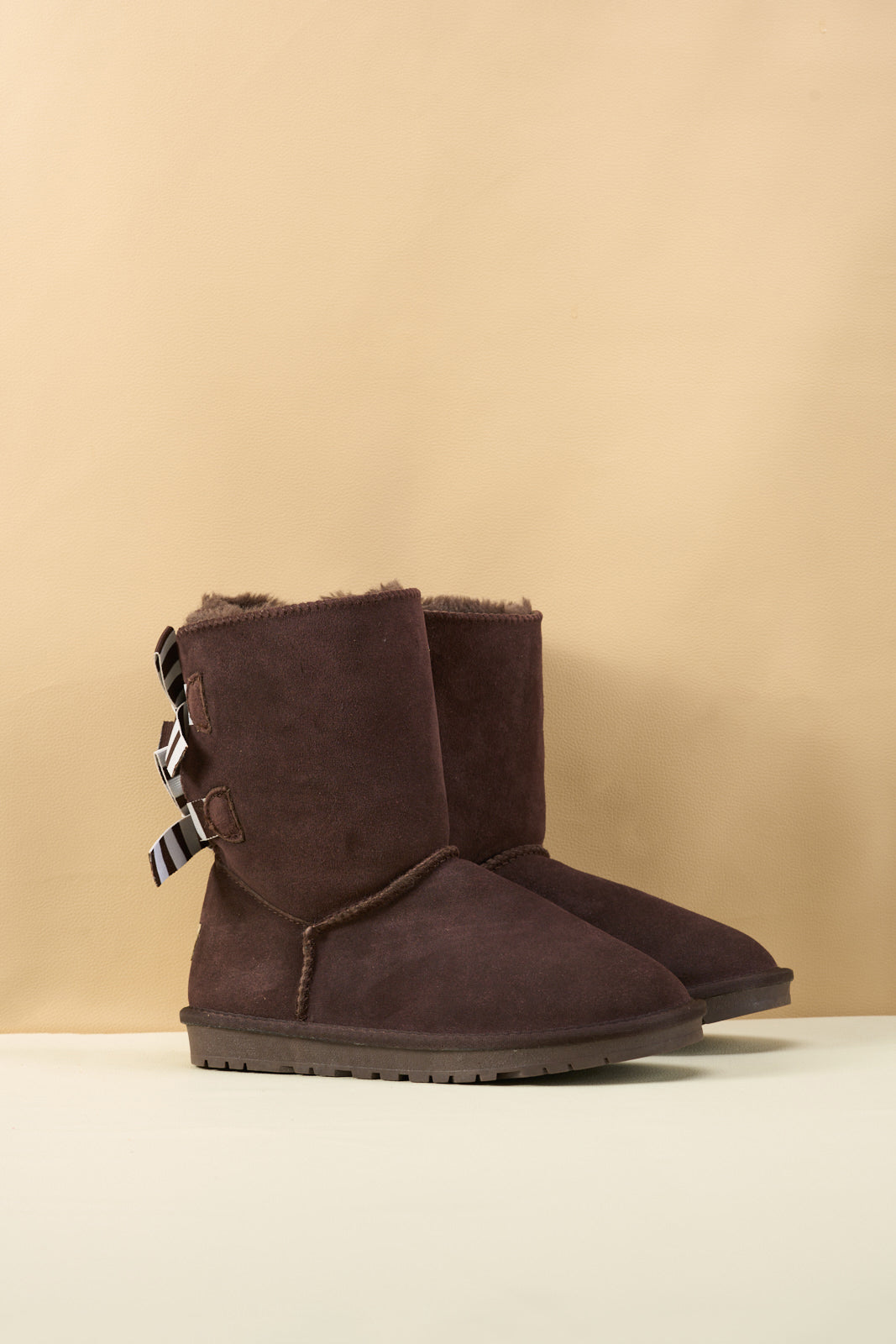 UGG Serenity Striped Bailey Bow Shearling Boots - Brown