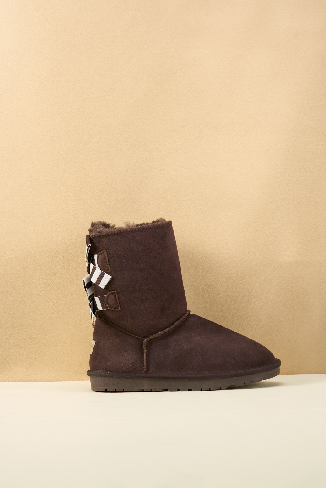 UGG Serenity Striped Bailey Bow Shearling Boots - Brown