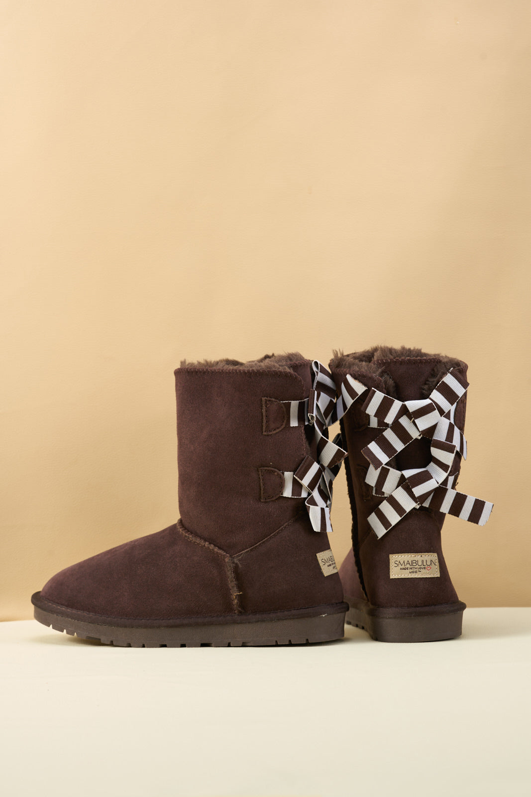 UGG Serenity Striped Bailey Bow Shearling Boots - Brown