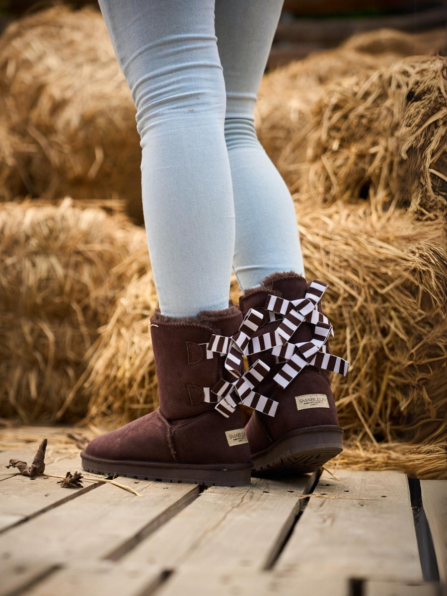 UGG Serenity Striped Bailey Bow Shearling Boots - Brown
