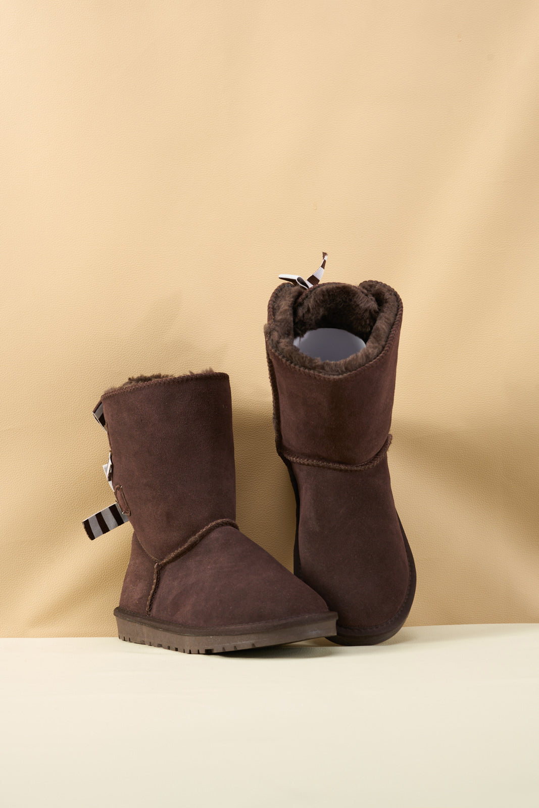 UGG Serenity Striped Bailey Bow Shearling Boots - Brown