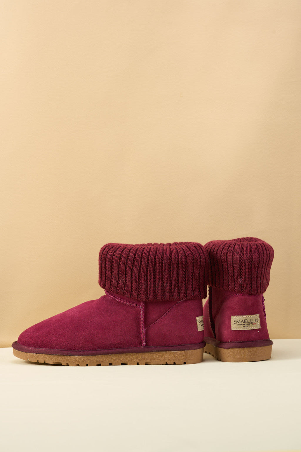 UGG Ankle Knit Stocking Mini Boots - Burgundy