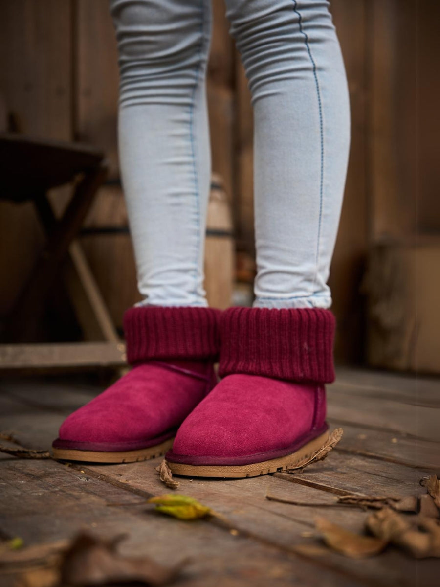 UGG Ankle Knit Stocking Mini Boots - Burgundy