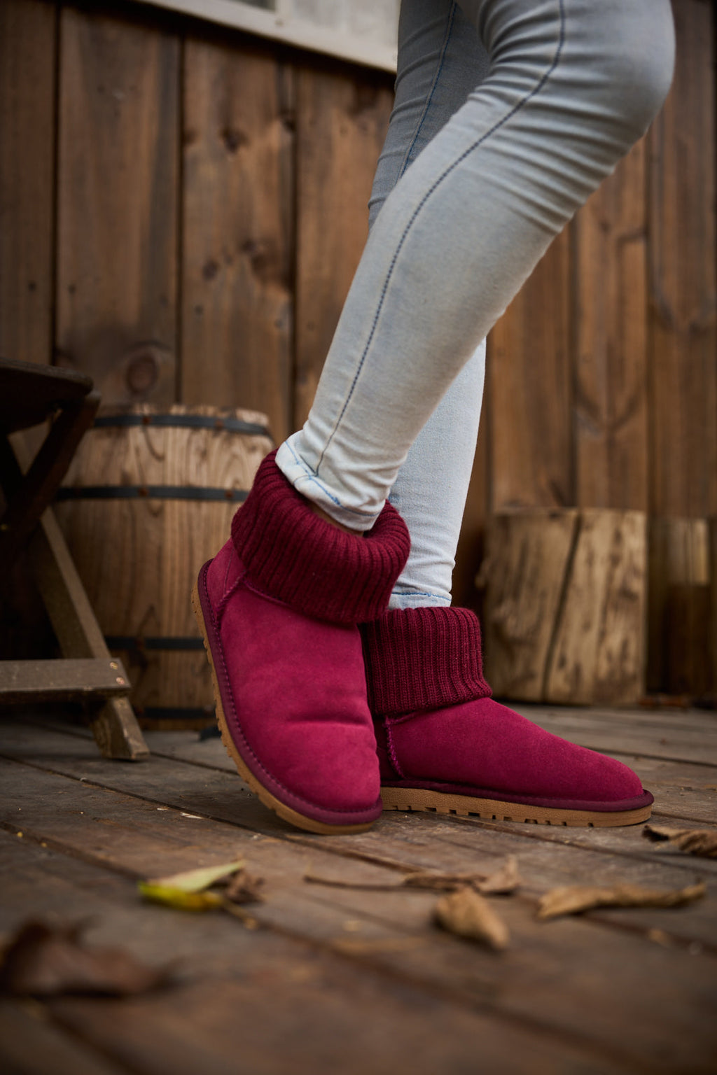 UGG Ankle Knit Stocking Mini Boots - Burgundy