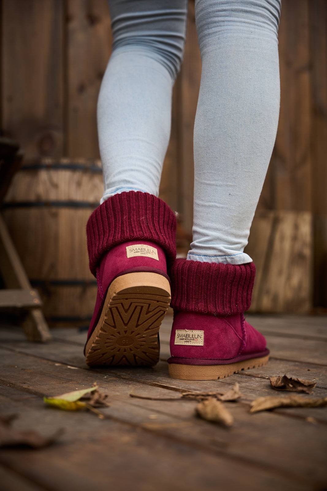 UGG Ankle Knit Stocking Mini Boots - Burgundy