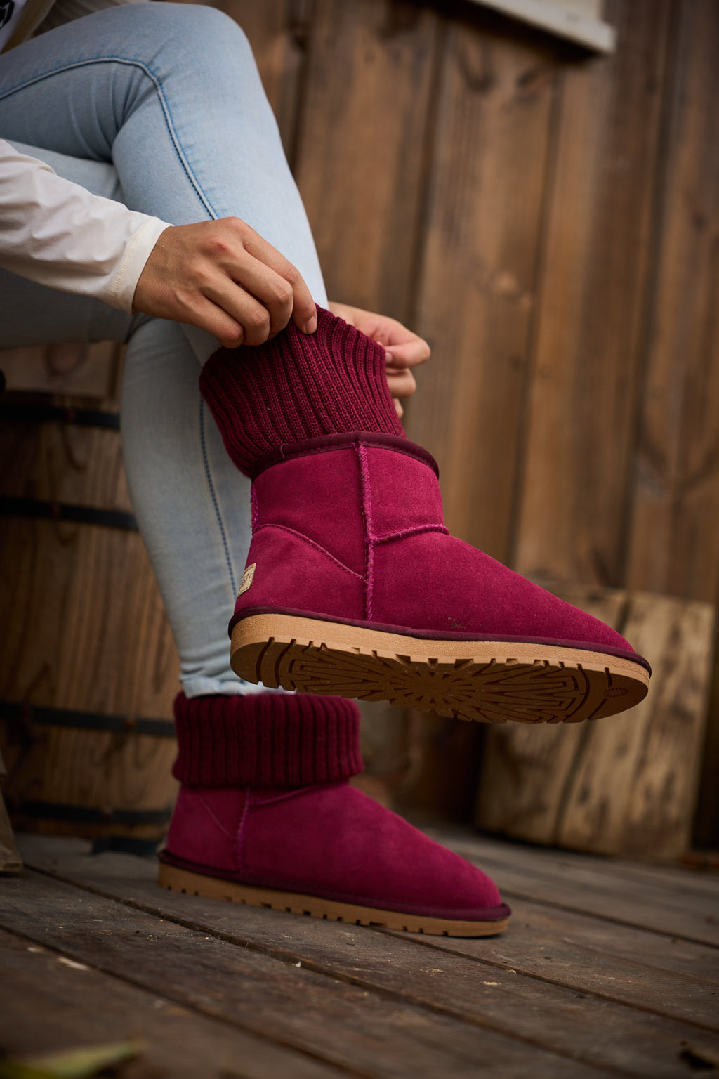 UGG Ankle Knit Stocking Mini Boots - Burgundy