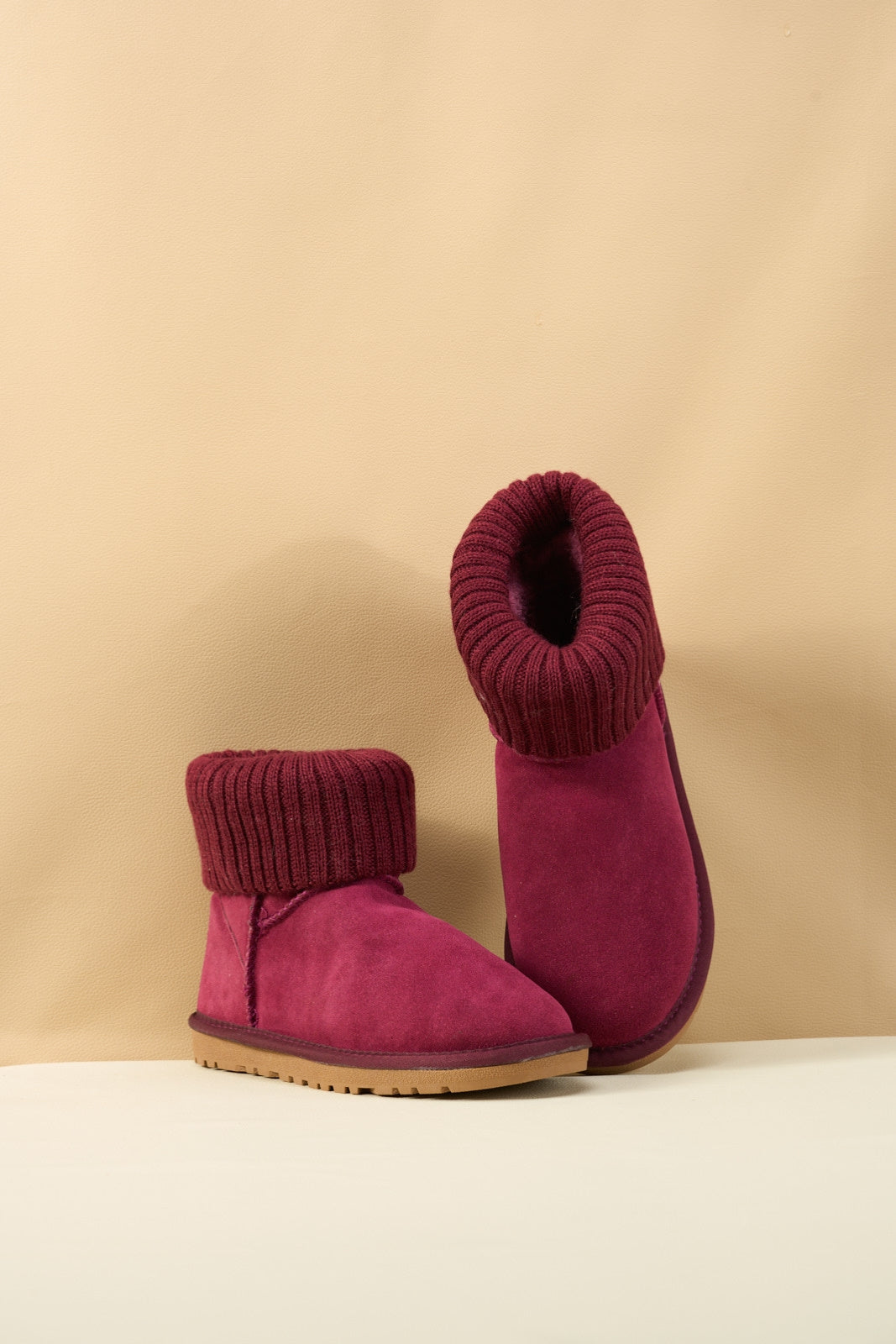UGG Ankle Knit Stocking Mini Boots - Burgundy