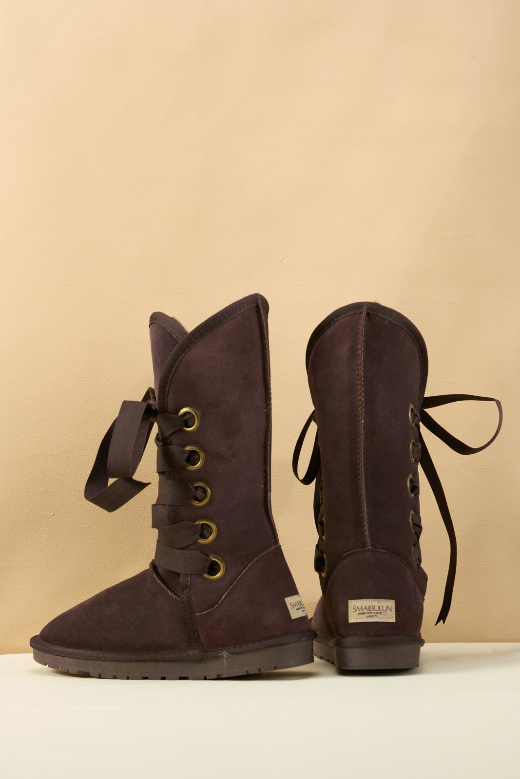 UGG Ribbon Lace-Up Faux Fur-lined Suede Boot - Chocolate