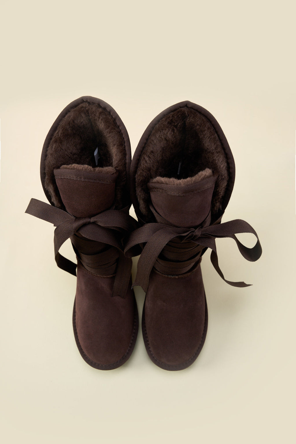 UGG Ribbon Lace-Up Faux Fur-lined Suede Boot - Chocolate