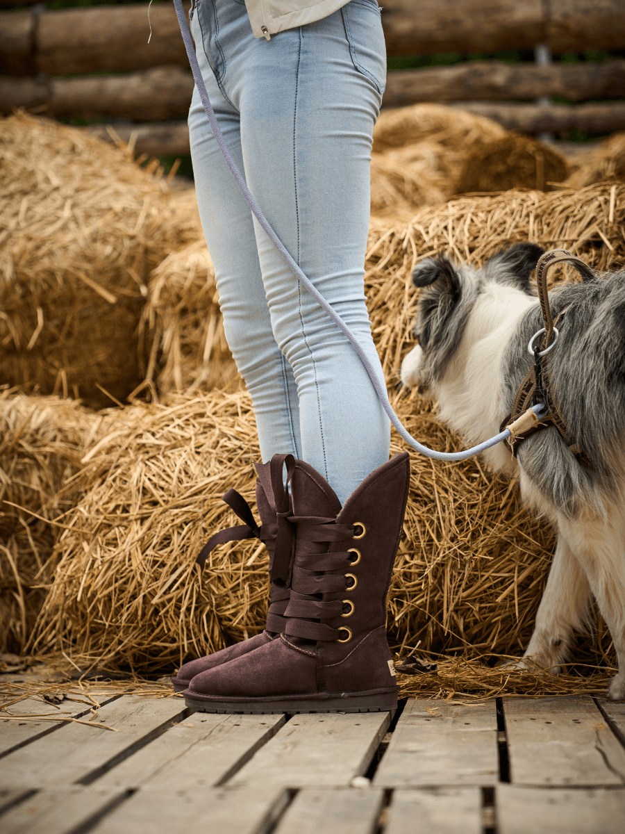 UGG Ribbon Lace-Up Faux Fur-lined Suede Boot - Chocolate