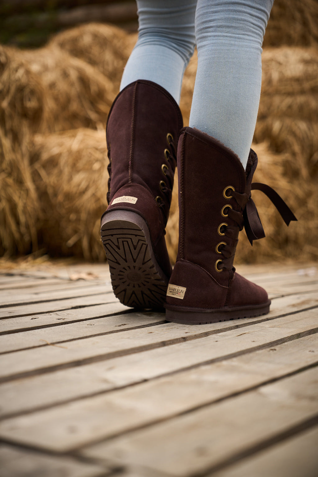 UGG Ribbon Lace-Up Faux Fur-lined Suede Boot - Chocolate
