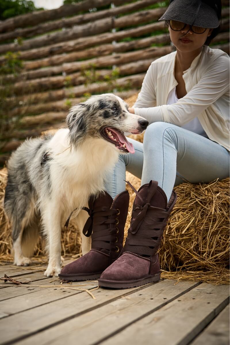 UGG Ribbon Lace-Up Faux Fur-lined Suede Boot - Chocolate
