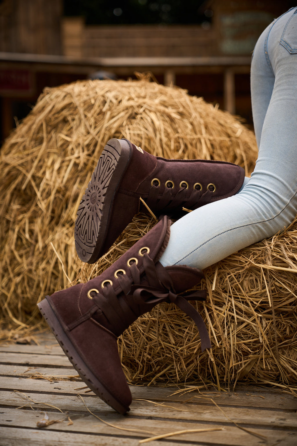 UGG Ribbon Lace-Up Faux Fur-lined Suede Boot - Chocolate