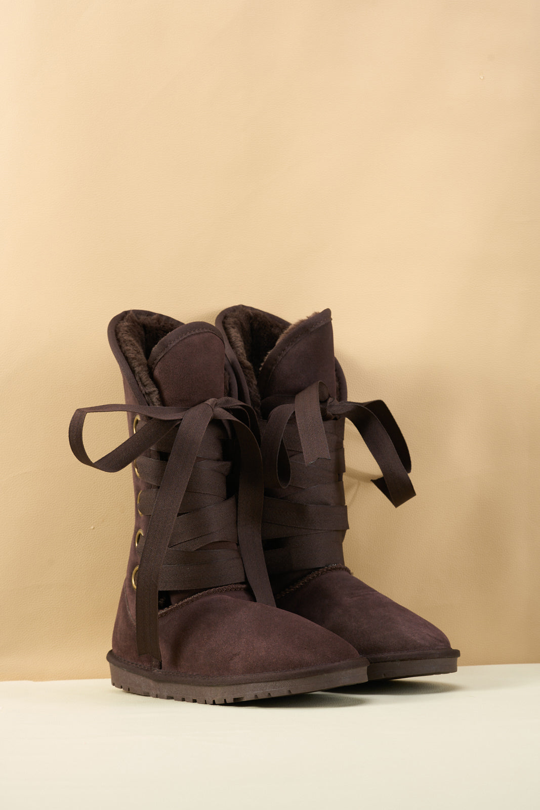 UGG Ribbon Lace-Up Faux Fur-lined Suede Boot - Chocolate