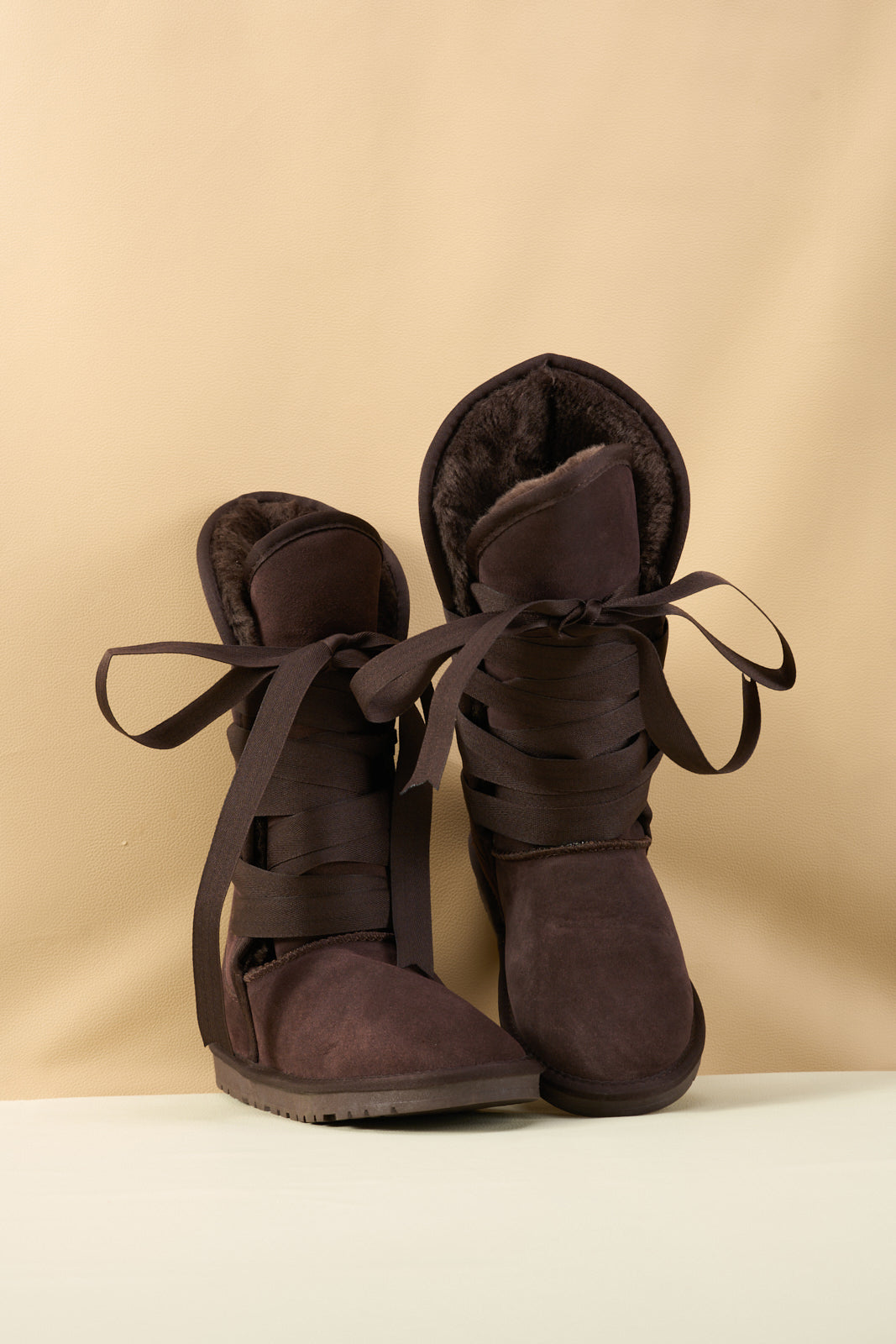 UGG Ribbon Lace-Up Faux Fur-lined Suede Boot - Chocolate