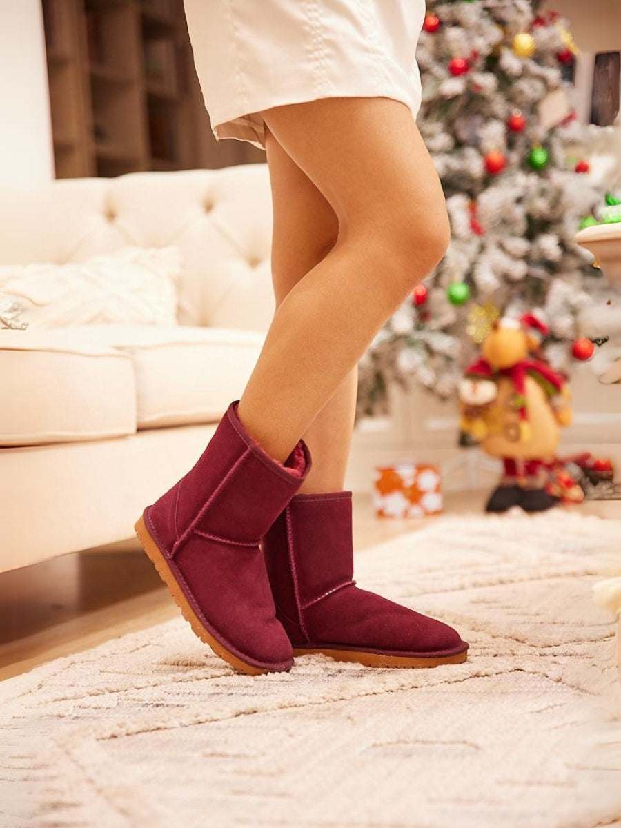 UGG Lovett Wool Blend Suede Shearling Boots - Claret