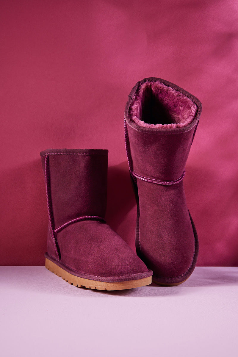 UGG Lovett Wool Blend Suede Shearling Boots - Claret