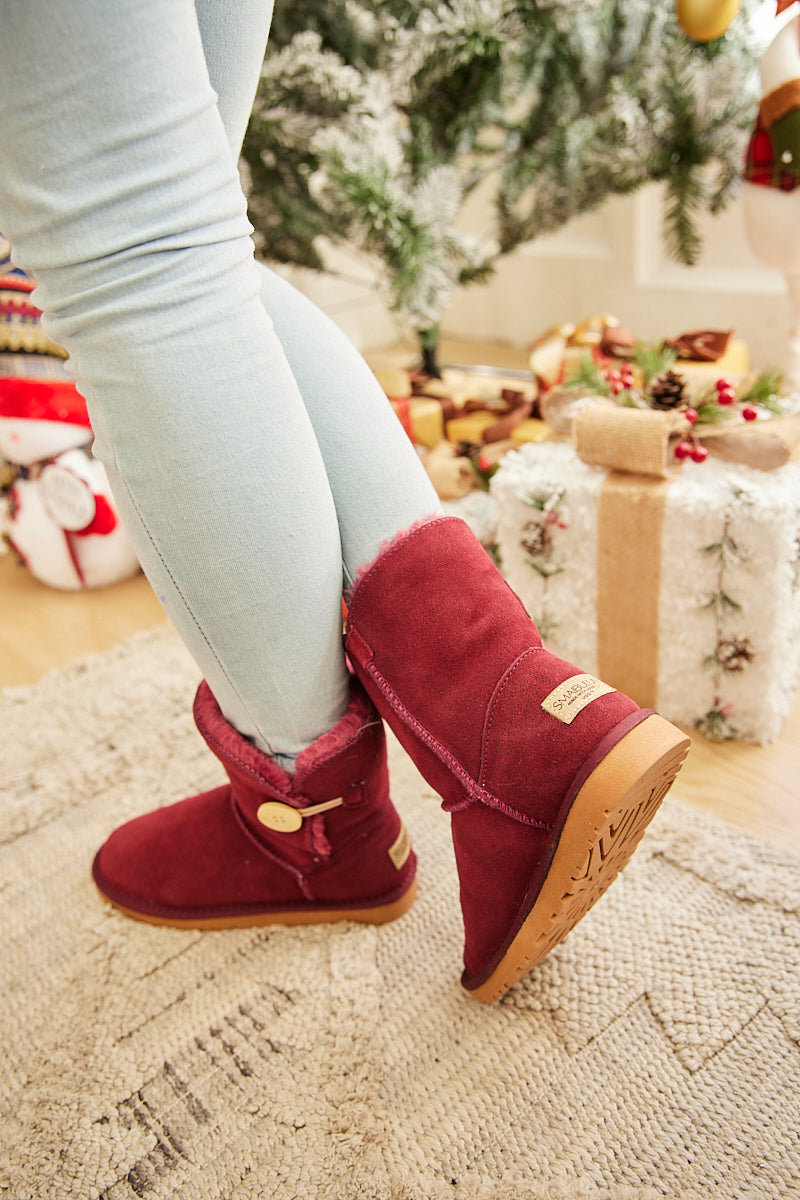 UGG Faux Fur-Lined Classic Side Button UGG Boot - Claret