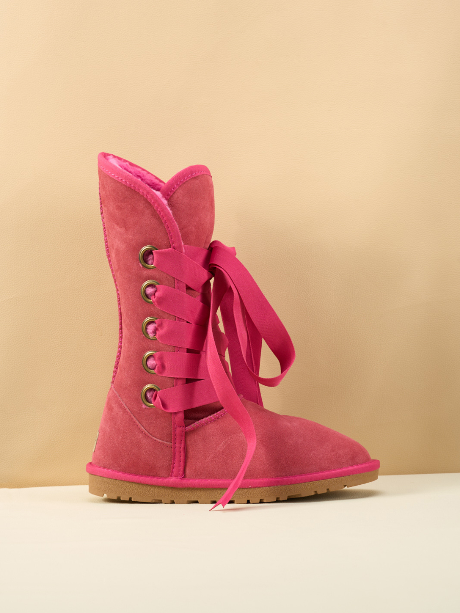 UGG Ribbon Lace-Up Faux Fur-lined Suede Boot - Fuchsia