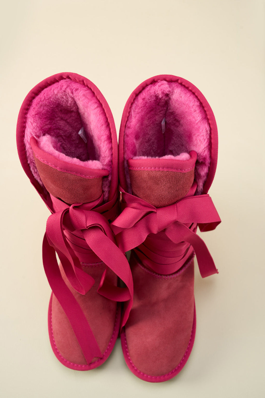 UGG Ribbon Lace-Up Faux Fur-lined Suede Boot - Fuchsia