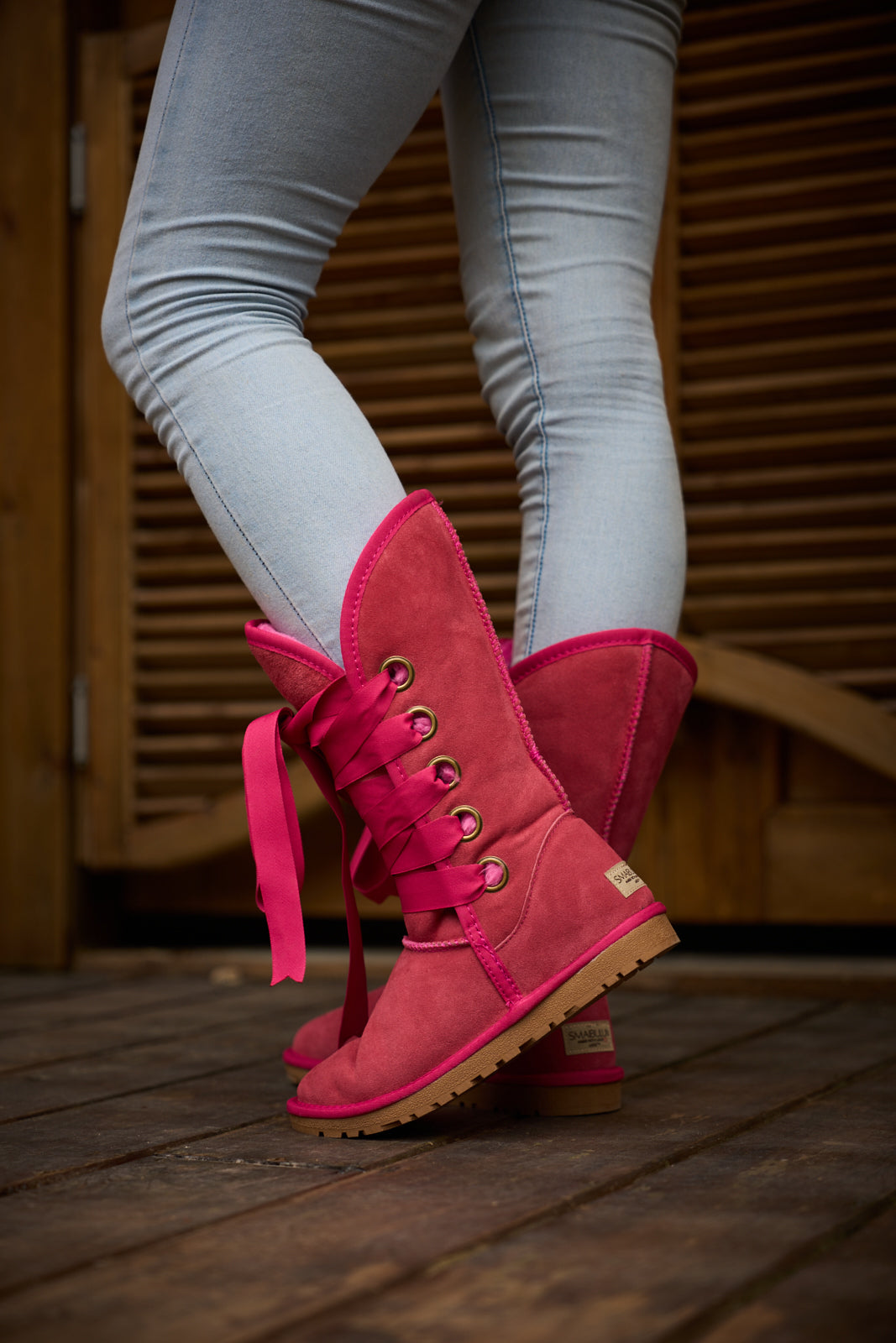 UGG Ribbon Lace-Up Faux Fur-lined Suede Boot - Fuchsia
